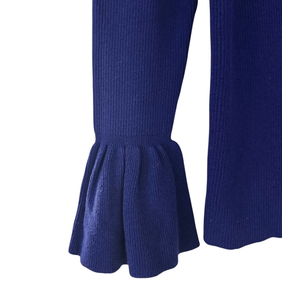 Ralph Lauren Sz L Blue Purple Fitted Bell Sleeve Ribbed Knit Pullover Flare Cuff - Picture 3 of 14